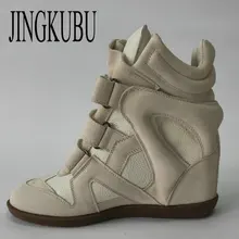 JINGKUBU-zapatillas de deporte de piel auténtica para mujer, zapatos informales con aumento de altura, con cuñas ocultas, alta calidad, 2020