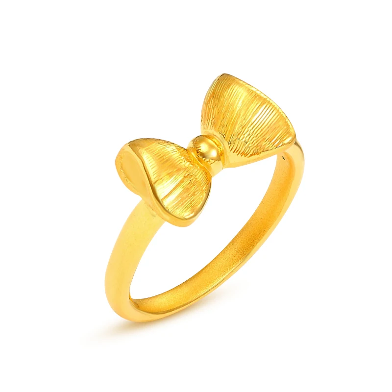

1 шт. Настоящее чистое 24K желтое золото 3D Лук-кольцо с узором группа Женская Девушка тонкое кольцо US 5-8