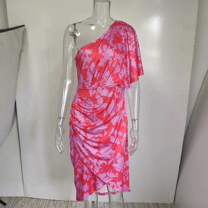 

plus size dresses woman Diagonal collar summer floral bodycon dress women ladies robe longue femme vestidos mujer verano 2021