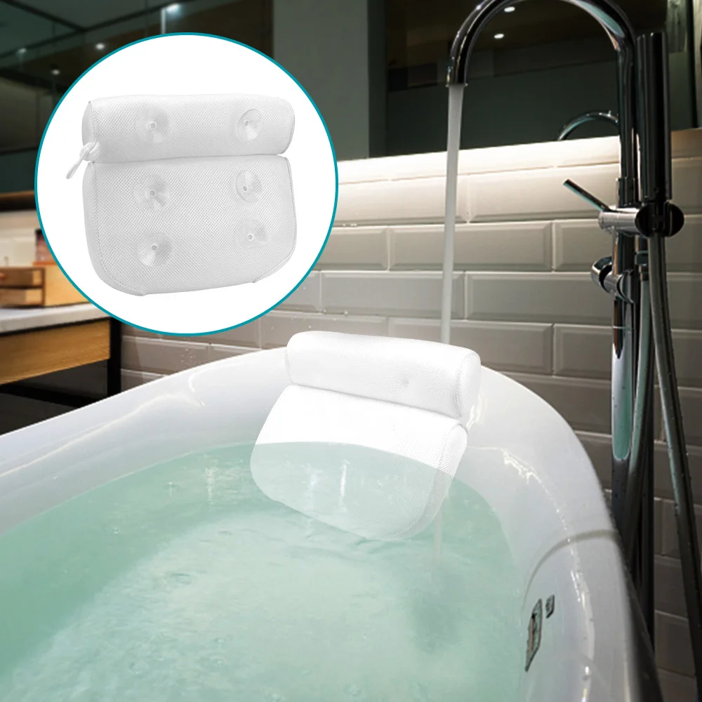 

Bathtub Head Rest Pillow Bathroom Supply Spa Bath Pillow 3D Mesh Breathable for Neck and Back Support With Suction Cups