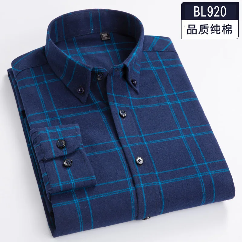 100% Pure Cotton 8XL 7XL Casual Slim Fit Shirt Men Longsleeve Shirt for Men Dad Loose Plaid Shirt Plus Size Button Up Shirt