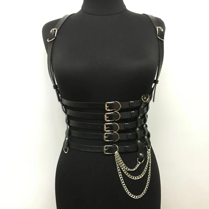 

Сексуальный ремень из искусственной кожи женское Эротическое белье Боди Бандаж Бюстгальтер Клетка ремни готические регулируемые подтяжки...