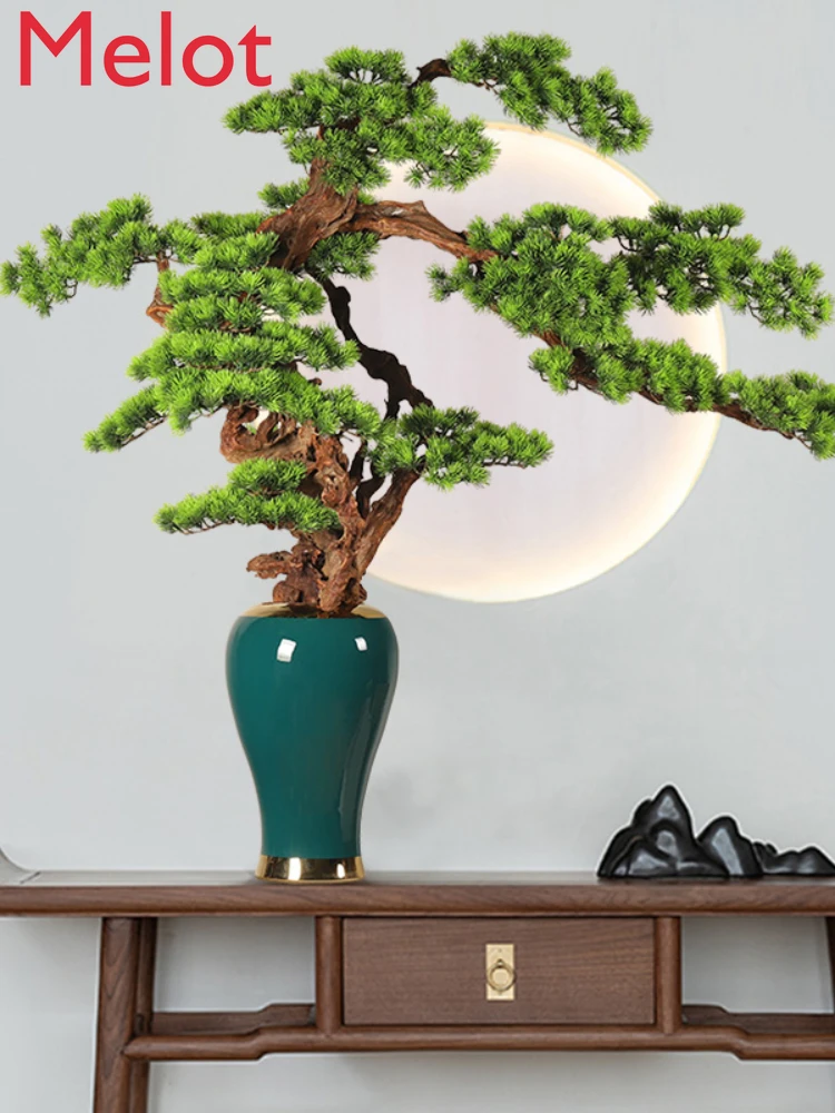

New Chinese Style Light Luxury Soft Decoration Artificial Greeting Pine Bonsai Indoor Hallway Home Lobby Pine Decoration