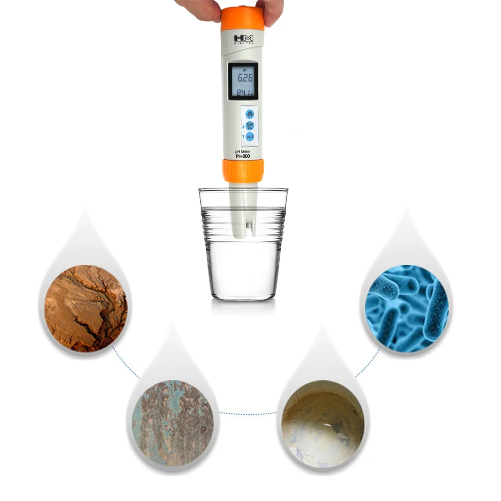 

HM PH-200 LCD Digital Display Waterproof Temperature PH Meter PH Detector Hydroponic Portable PPM Water Quality Detector