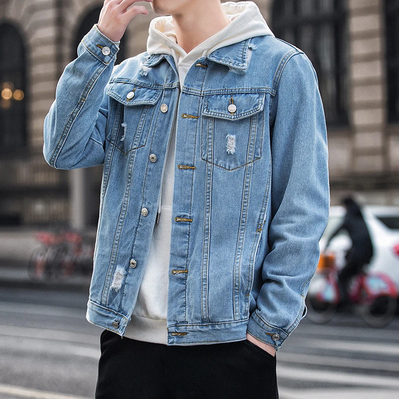 Trendy Denim Jacket Men's Spring and Autumn Korean Style Handsome Men's Jacket Loose Leisure All-Matching Top Spring Clothing