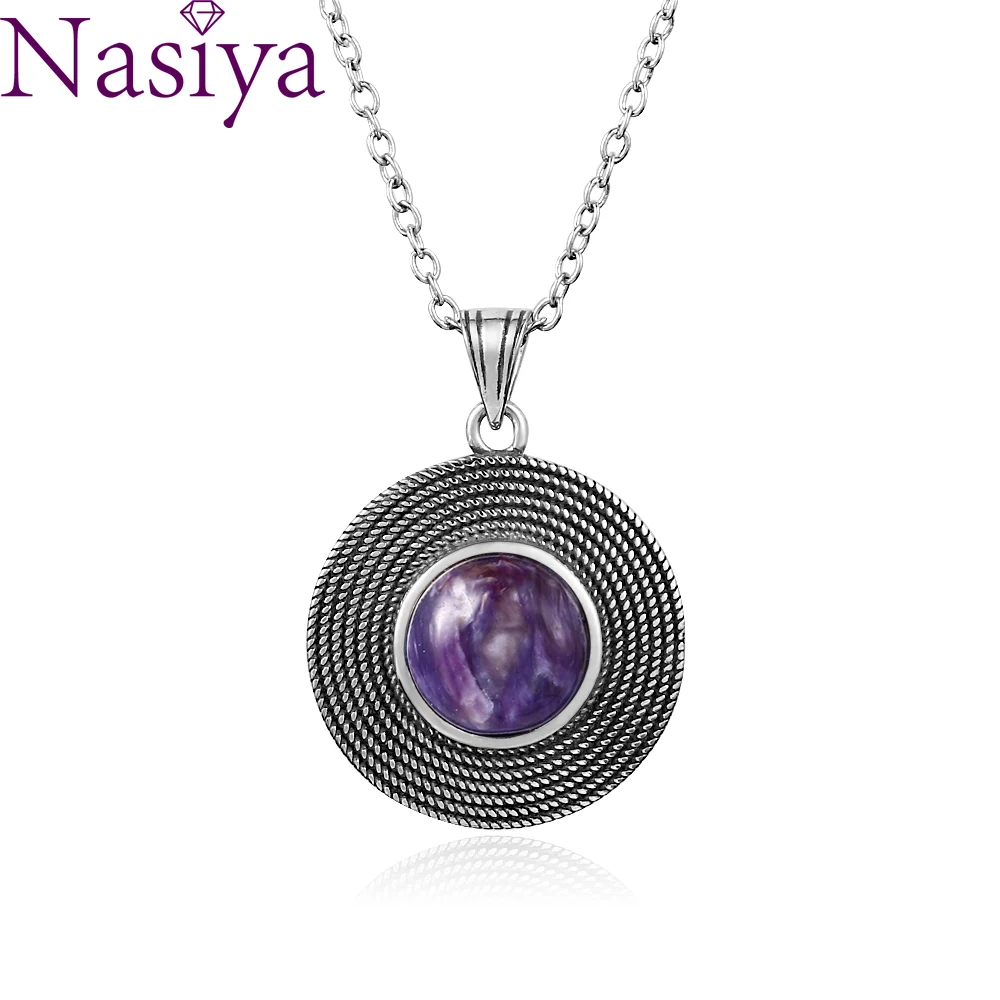 Цепочка с кулоном ЛАЗУРИТ Женская ожерелье из стерлингового серебра 10 мм круглым