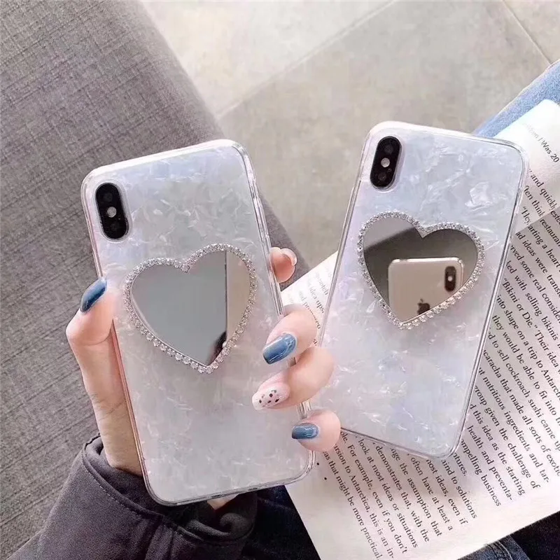 Блестящий Алмазный зеркальный чехол для телефона Love Heart для Iphone X, Xr, 6, 7, 8, 6S Plus, Xs Max, клеевой чехол, задняя крышка, чехлы бамперы