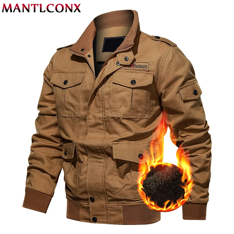 MANTLCONX военная куртка-бомбер для мужчин зимняя повседневная мужская куртка однотонная верхняя одежда пальто на молнии мужское ветрозащитное пальто 6XL