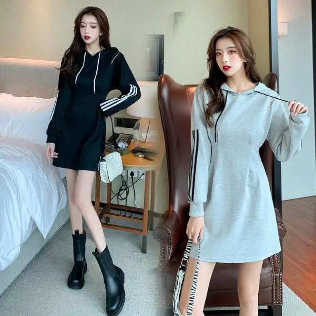 

Sexy Women Off Shoulder Zipper Long Sleeve Sweatshirt Dress Long Sleeve Casual Female Hooded Dresses