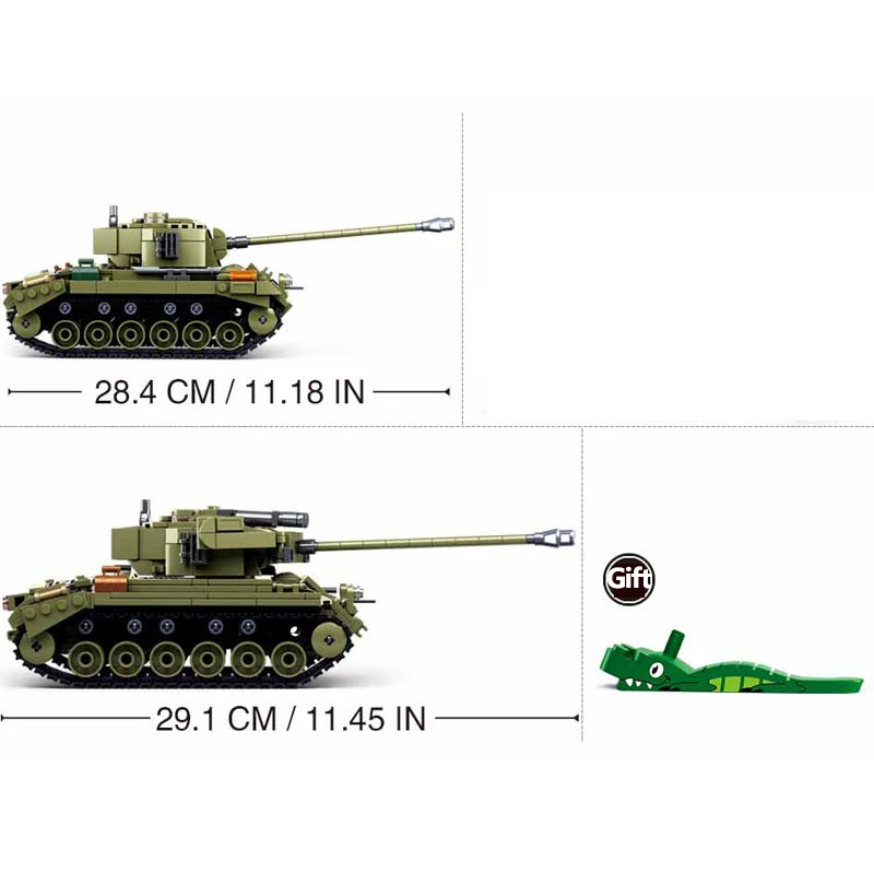 

Mailackes Military WW2 Tank Normandy Landing US Army M26E1 Building Blocks Military War Modular Weapon Building Blocks Toy Gift