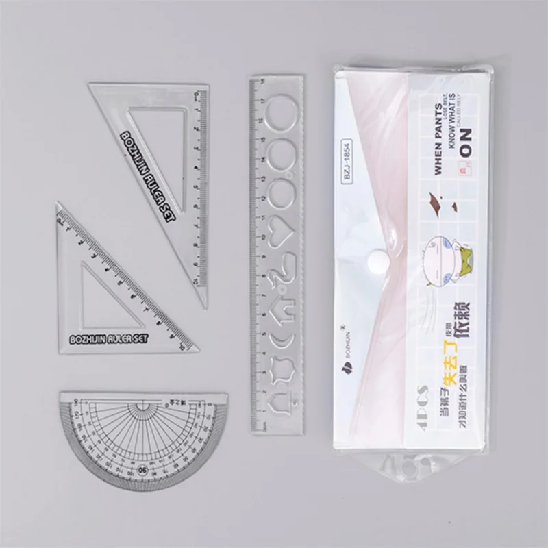 

4Pcs/Set Plastic Ruler Set Geometry Maths Drawing Compass Stationery Rulers Mathematical For School