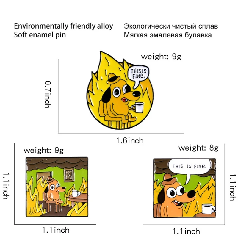 THIS IS FINE Enamel Pins Custom Cartoon Dog Brooches Lapel Pin Shirt Bag Funny Animal Badge Jewelry Gift Fans Friends | Украшения и
