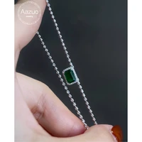 aazuo 18k solid white gold real diamonds natrual emerald 0 80ct classic square necklace gift for women engagement party au750