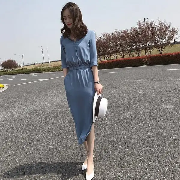 Шифоновое платье 2021 Весна повседневные пляжные платья для женщин рубашка Vestidos