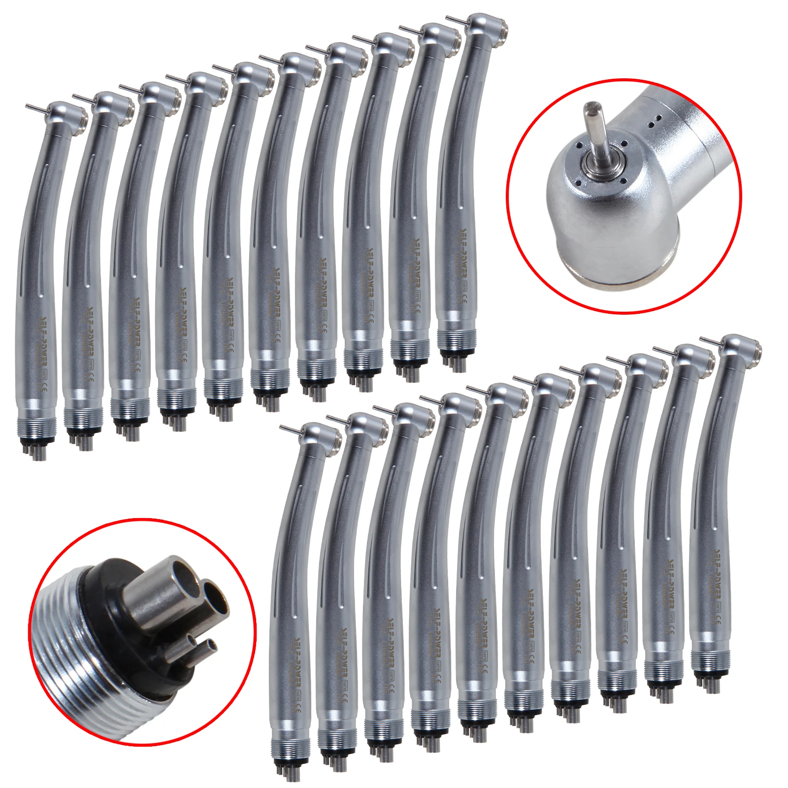 

20Pcs NSK Style Dental High Speed Single Spray Handpiec Push Button 4-Sewage Standard Head Turbine 4Hole