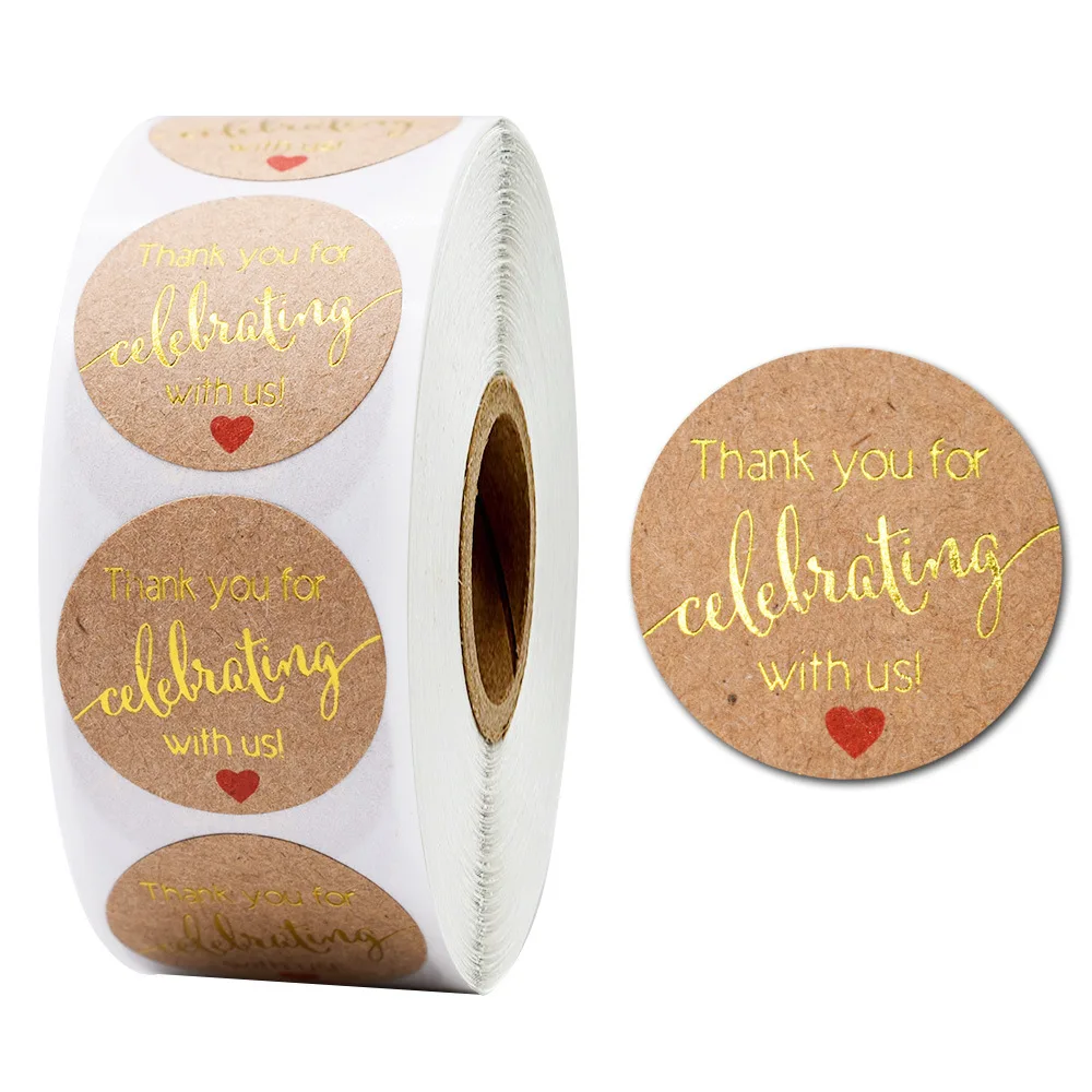 Round Gold Foil 'Thank you for Celebrating with Us' Stickers Seal Labels for Envelope gift wrapping seal labels tag