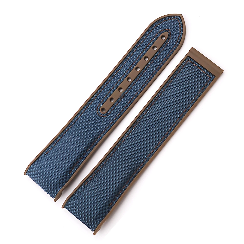 CARLYWET Watch Band 20 22mm White Blue Strap Rubber Silicone With Nylon Replacement Belt For Omega Planet Ocean 45 42mm Strap