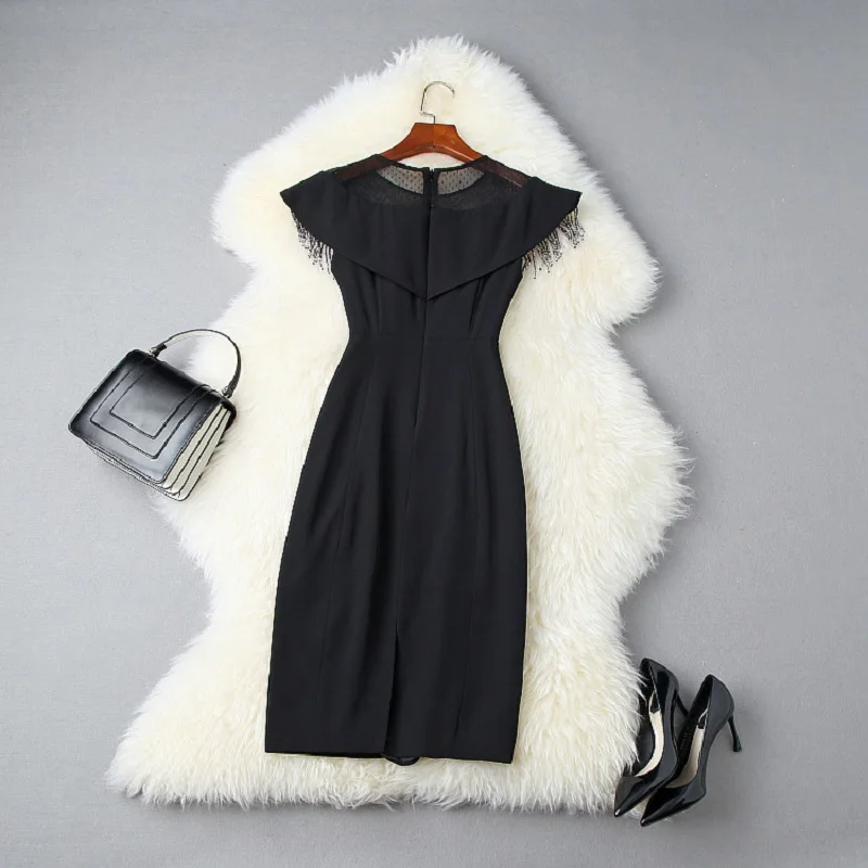 

Dresses 2020 New Summer Casual Women Gauze Beaded Tassel Party Dress Xl Vintage Ladies Sexy Office Work Package Hip Dress Black