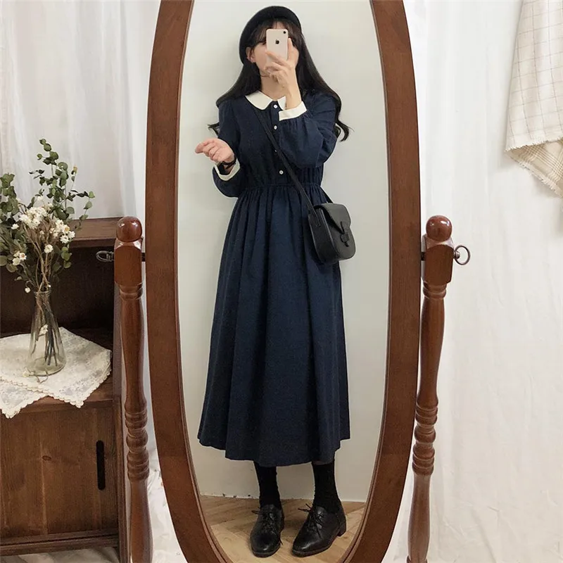 Зимние Базовые платья длинные женские блестящие в корейском и японском стиле с