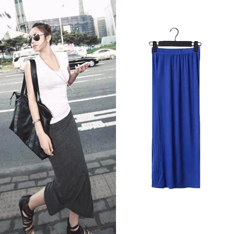 Женская облегающая юбка с разрезом по бокам однотонная Повседневная Длинная
