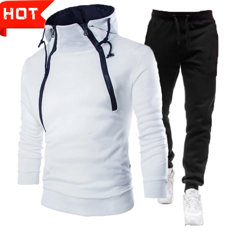

2022 New Fashion Tracksuit Double Zipper Cardigan Hit Color Hoodie Jacket +casual Sweatpants Man Sets
