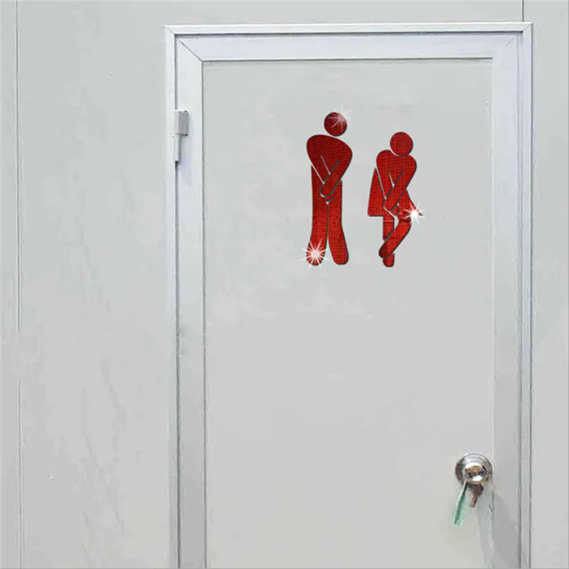 

DIY 3D Mirror Door Sticker Toilet Entrance Sign Toilet Bathroom Stickers For Home Hotel Office Toilete Door Decoration