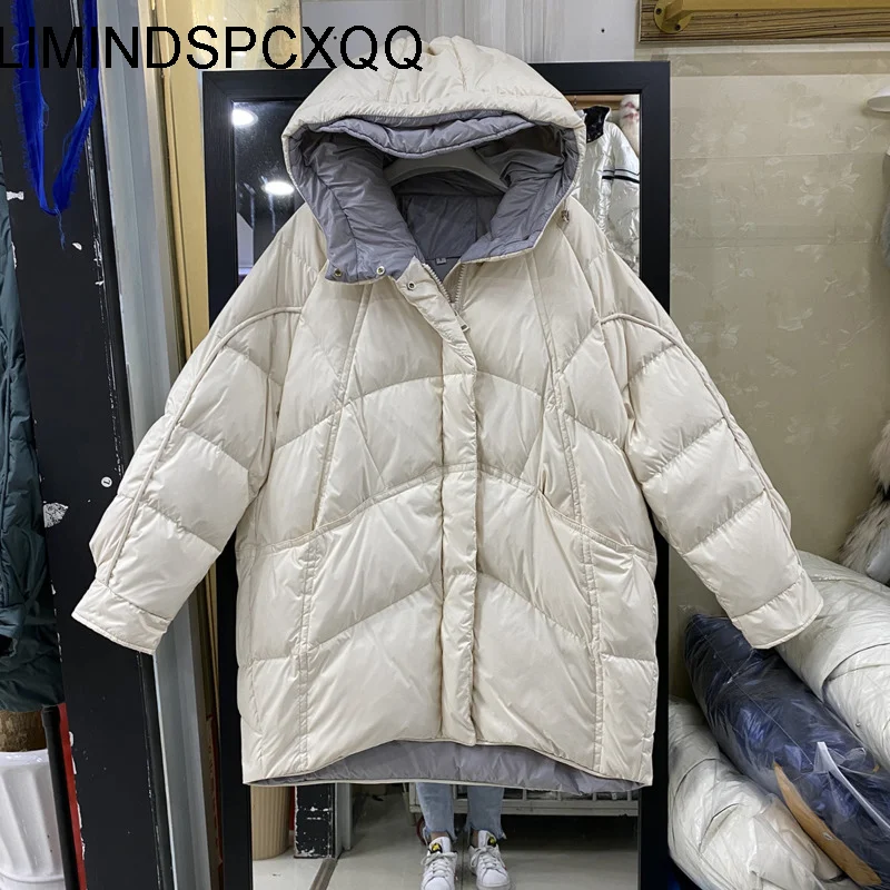 

White Duck Down Clothing Winter Fashion Parka Down Coats Womens 2021 Loose Hooded Stand Coats Thick Warm Casual Feather Jackets