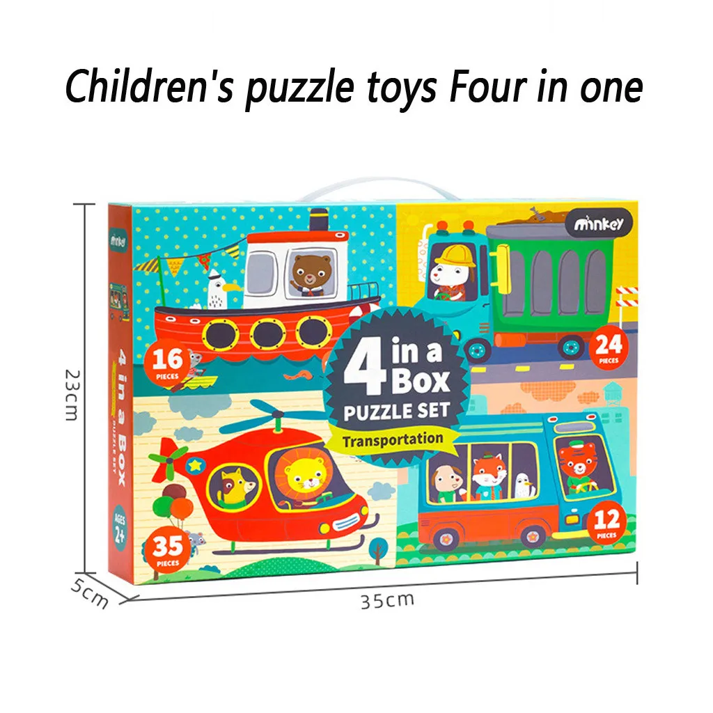 

2021 Child Cartoon Puzzles Early Educational Toys Paper Plane Puzzle Four In One DIY Assembling Jigsaw Puzzles Game Toy L410