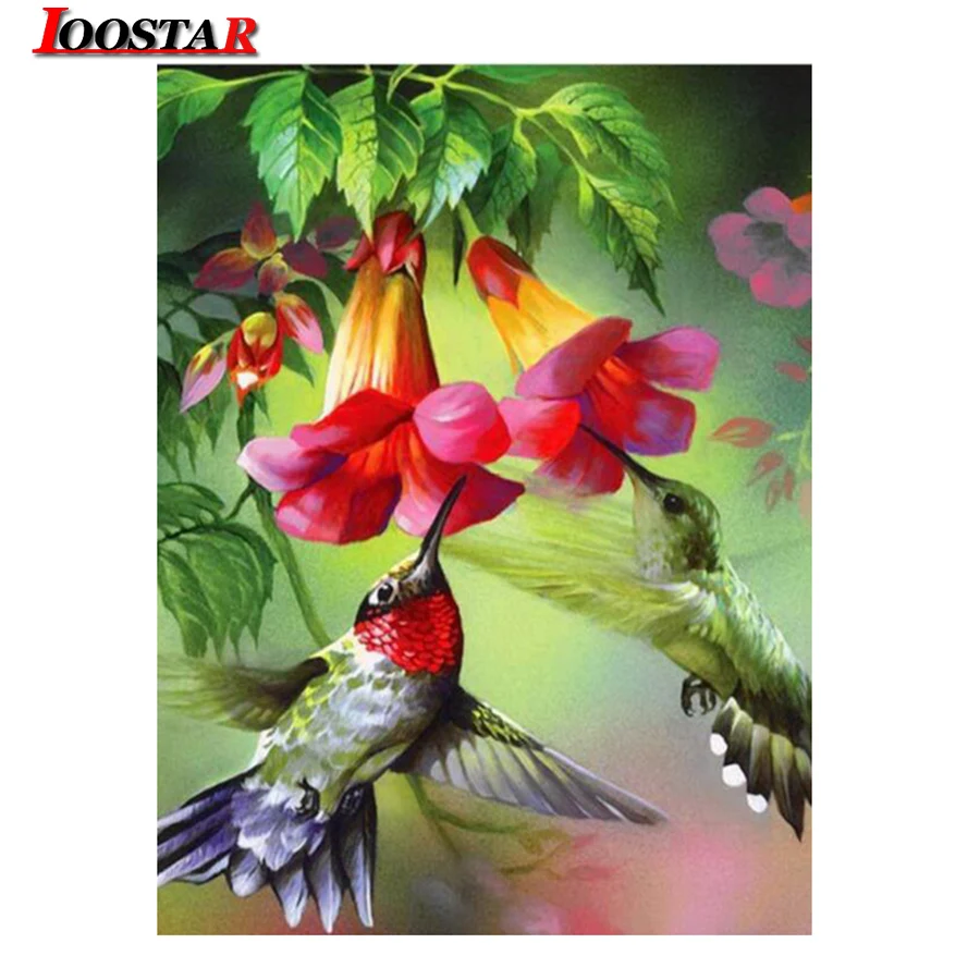 Зеленая лоза вьющаяся Колибри Алмазная живопись цветочного животного Круглый квадратный Полный сверл DIY Мозаичная вышивка 5D Крест-стежок.
