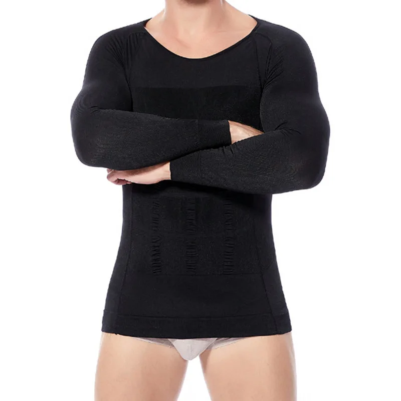 Mens Slimming Body Shaper Seamless Long Sleeve Compression Shirt Tummy Control Gynecomastia Gym Workout Undershirt