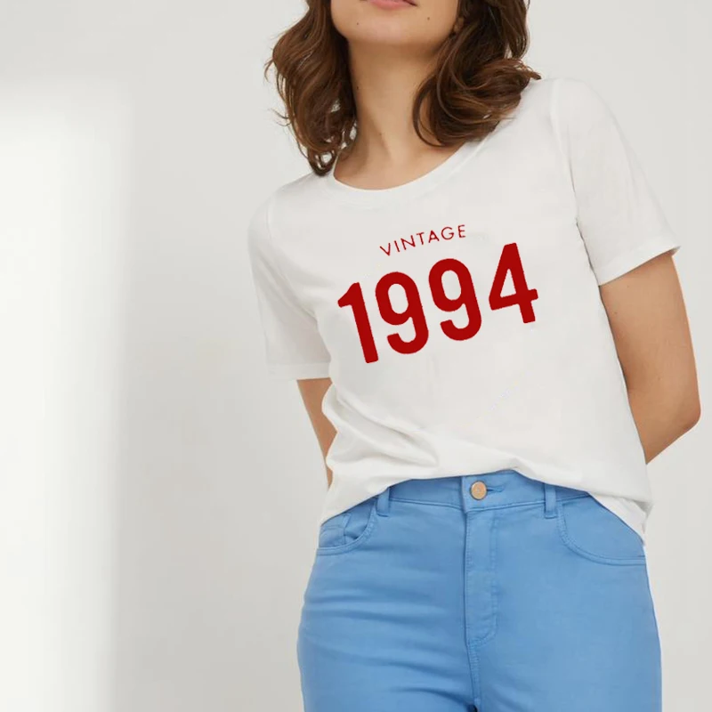 Женская Винтажная футболка с буквенным принтом желтая из 1994 хлопка круглым