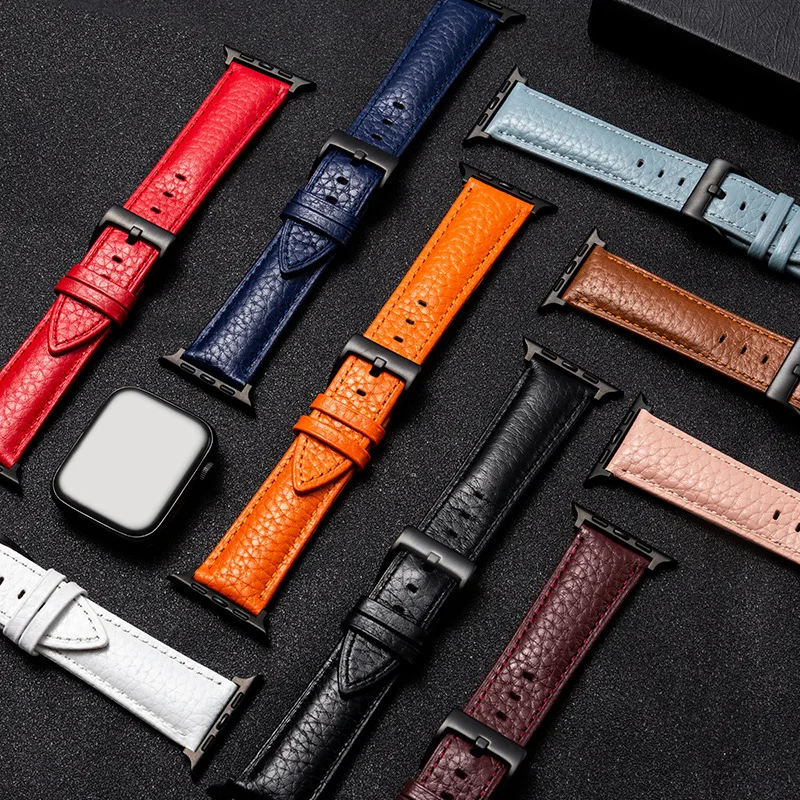 Luxury Texture Leather Strap For Iwatch 6 4 SE for Apple Watch Band Series 5 3 Bracelet 42mm 38mm 40mm First Layer Cowhide Belt