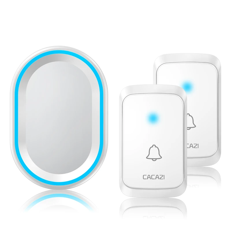 2 button 1 receiver CACAZI дома Беспроводной интеллигентая(ый) дверной звонок светодиодный Ночной светильник 300 метрового дистанционного Водонепроницаемый 58 сыпучий песок(штепсельная Вилка европейского стандарта(кнопка-1 шт., на возраст 1, 2 приемника - Цвет: 2 button 1 receiver