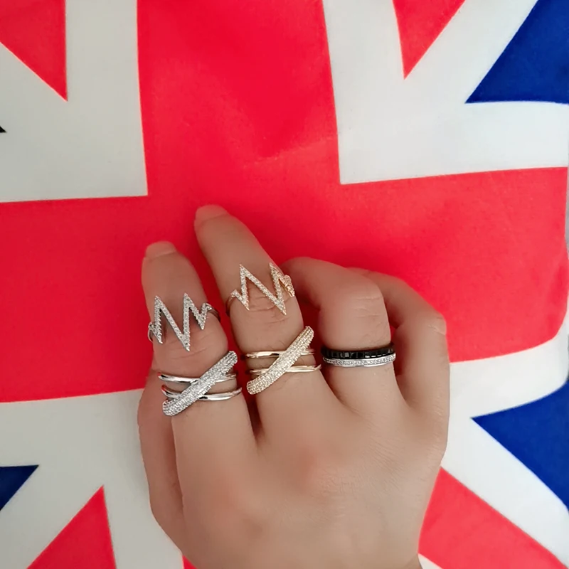 Модное Двухслойное черно-белое кольцо из микро циркония серебряного цвета