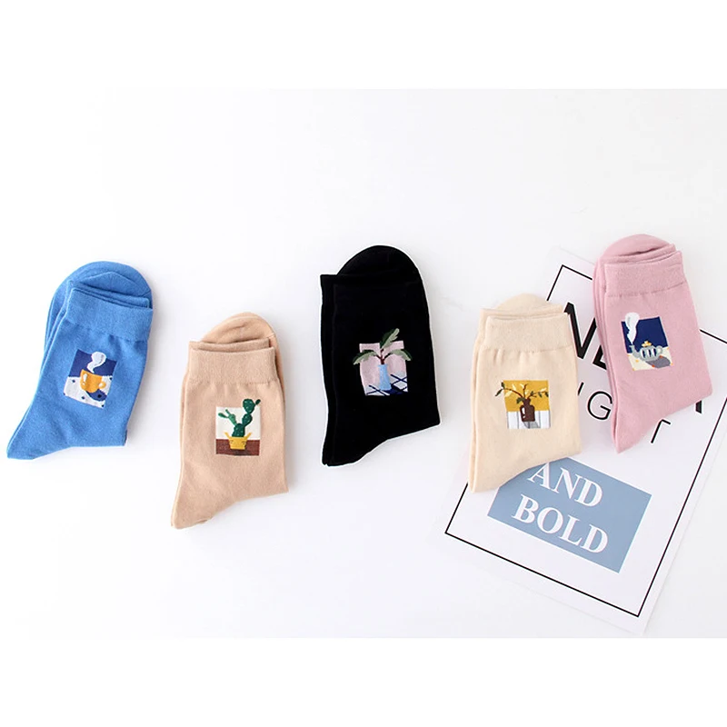 1 пара новых забавных кавайных женских носков красивые жаккардовые носки из