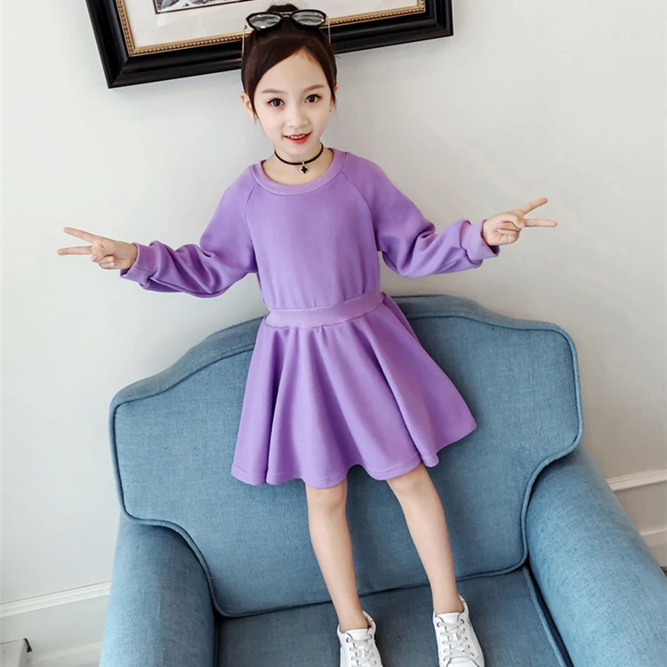 Платье-свитшот для девочек однотонное детское весенне-осеннее ТРАПЕЦИЕВИДНОЕ