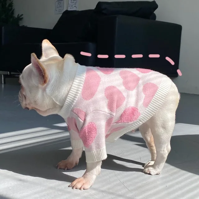 

Pet autumn and winter pink love sweater dog cat French bulldog Teddy Schnauzer small dog winter sweater