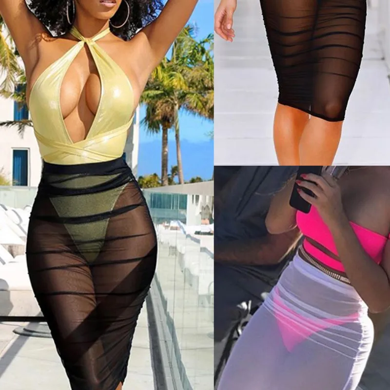 2020 Горячая сексуальная шифоновая Мини-юбка женская сетчатая прозрачная