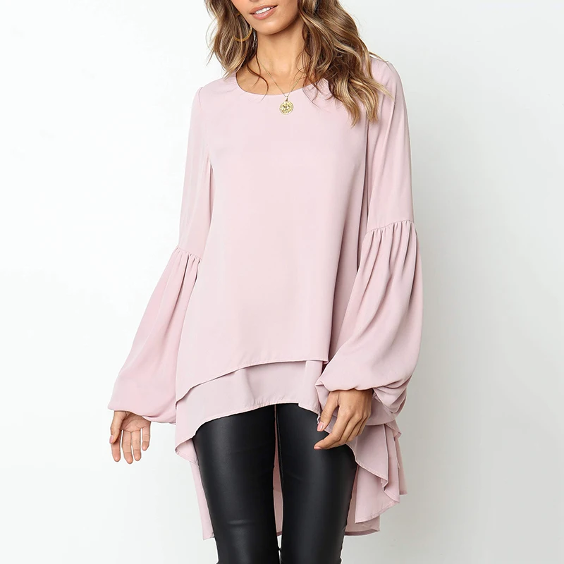 Женская Повседневная шифоновая блузка с асимметричным подолом|Футболки| |