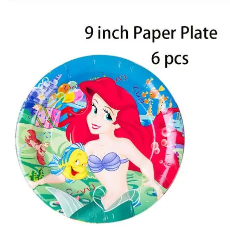 10inch plate 6pcs 90pcs Cute happy birthday Mermaid Ariel girls baby shower party decoration banner table cloth straws cup plates supplier - Цвет: 10inch plate 6pcs