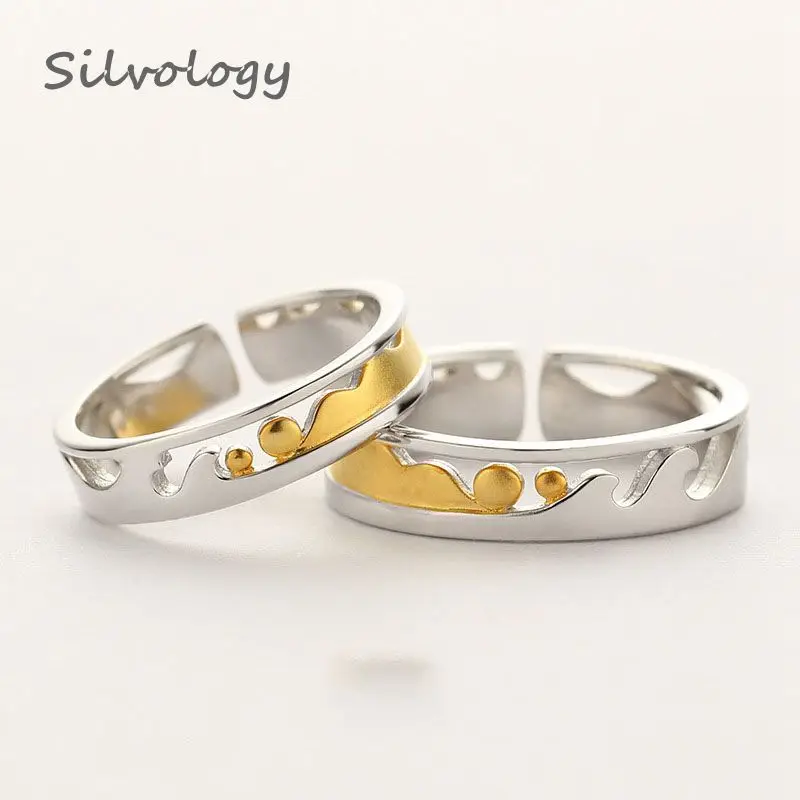 Silvology 925 Чистое серебро парные кольца оригинальный дизайн 18K золото Романтические