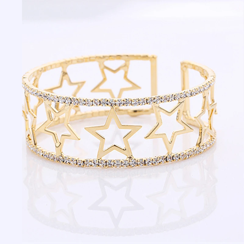 Золотой цвет звезда очарование манжеты браслет элегантный кристалл горный