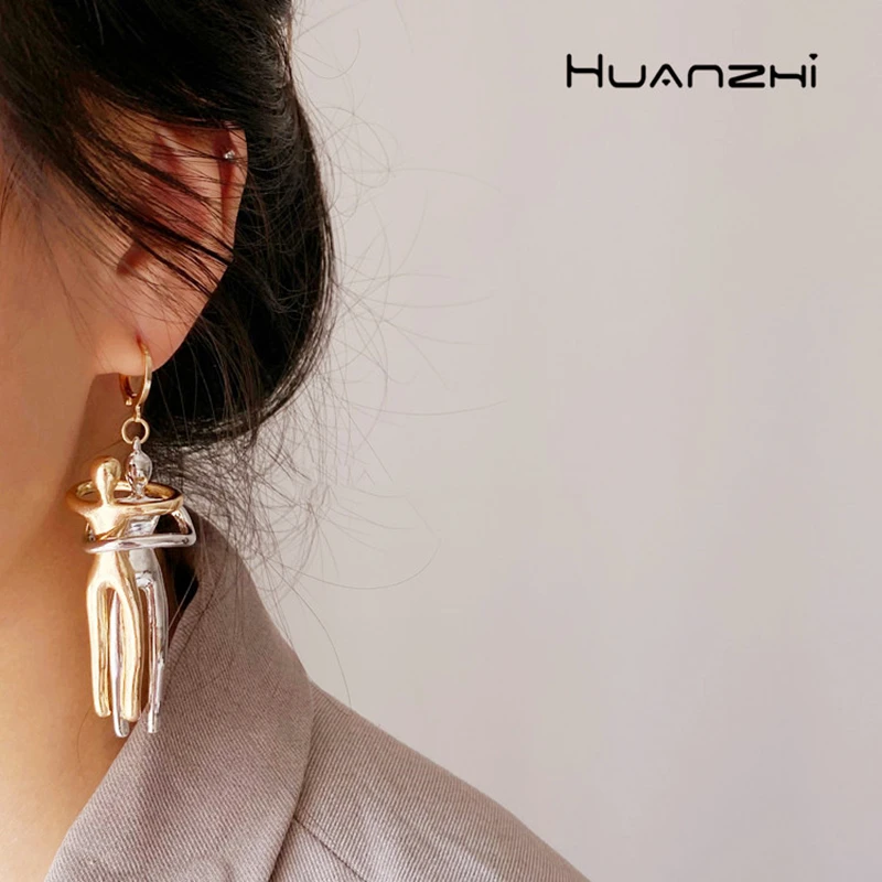 HUANZHI – boucles d'oreilles longues en métal pour femmes et filles  bijoux de fête exagérés et