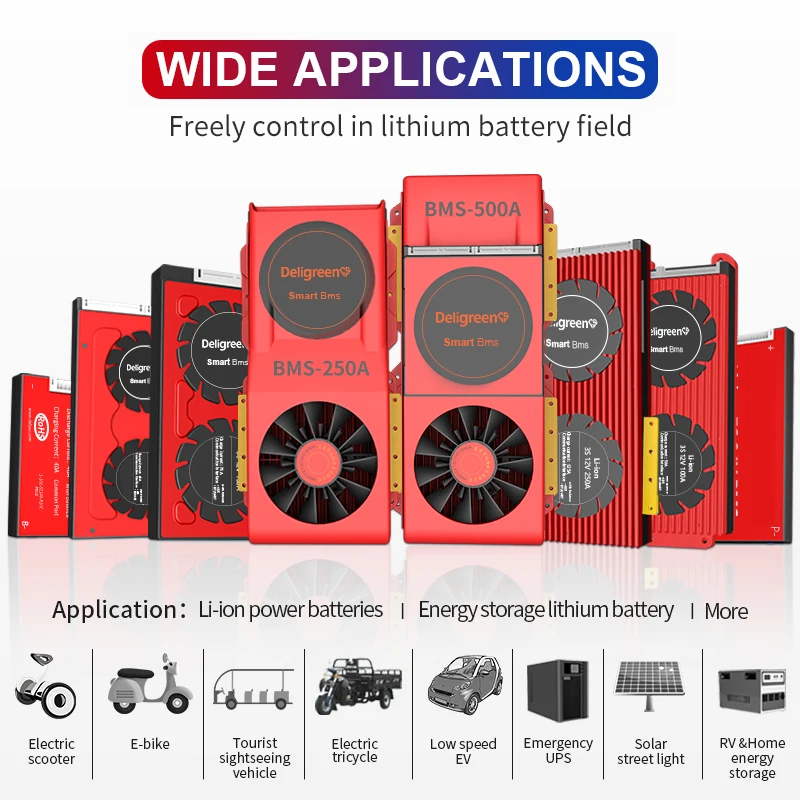 7S 500A Li-Ion Smart BMS 3S 10S 300A 400A 3 7 V Номинальная литиевая Daly с вентилятором UART Bluetooth 12V 24V 36V