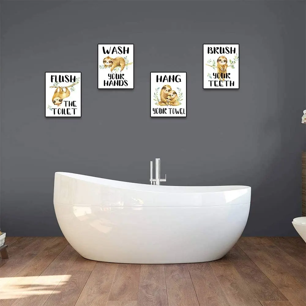 

Sloth Bathroom Art Print Set of 4 30x20cm Cute Watercolor Animal Art Poster for Boys & Girls Nursery, Kids Bathroom Home Wall