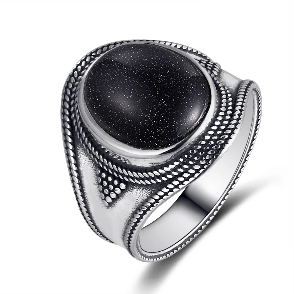 Большие овальные 10x12 мм синие кольца из песчаника S925 драгоценные камни