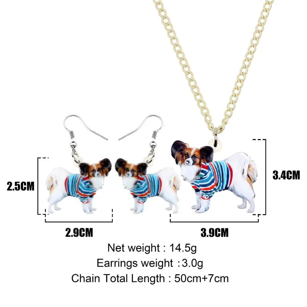 Bonsny Acrylic Colorful Striped Coat Papillon Dog Necklace Earrings Jewelry Sets Cartoon Decoration Girl Fashion charm Gift | Украшения и