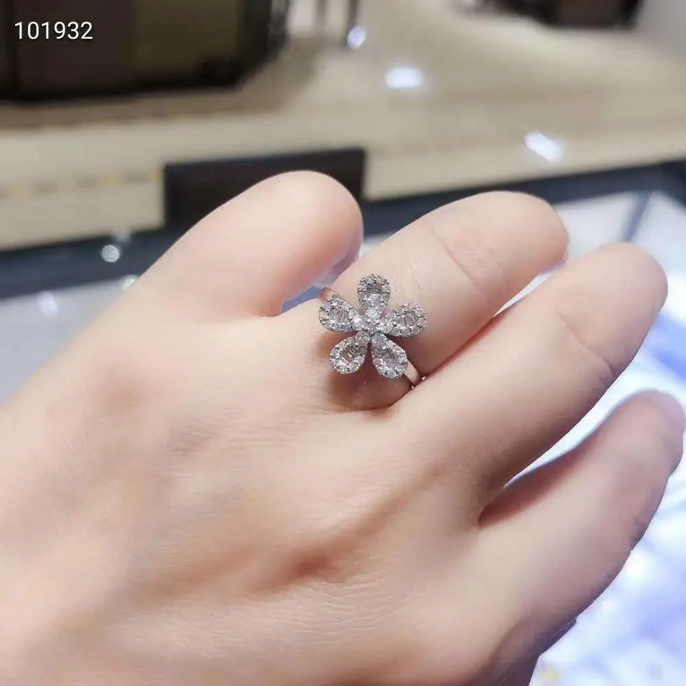 18K White Gold 0.45 Carat Real Diamond Ring Flower Women Wedding Party Engagement Anniversary Birthday Present 0.2 Ct VS | Украшения и