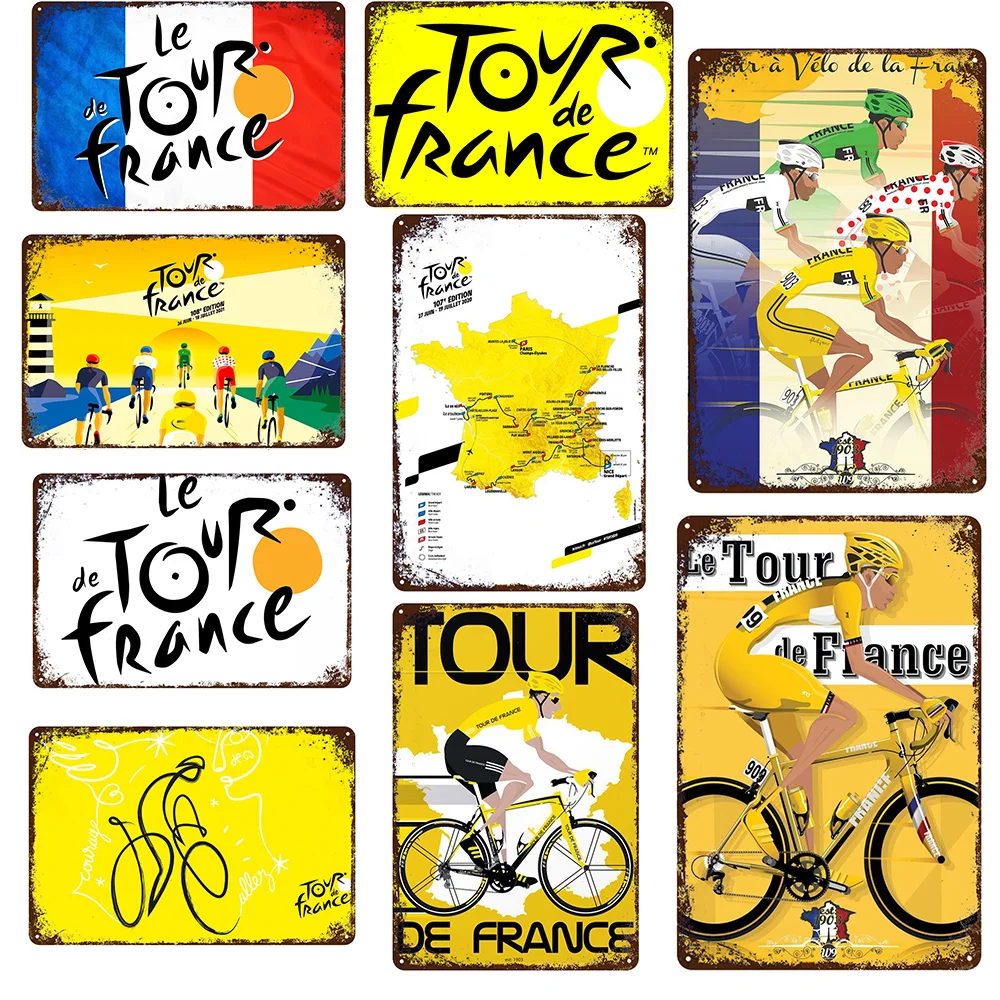 

2021 велосипедная металлическая жестяная вывеска Ретро Французский Тур Велоспорт туда и обратно Франция металлическая пластина знаки олова ...