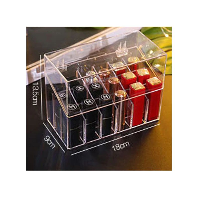 Acrylic Transparent 18 Slots Lipstick Storage Box With Lid Lip Gross Holder Case Organizer Makeup | Дом и сад